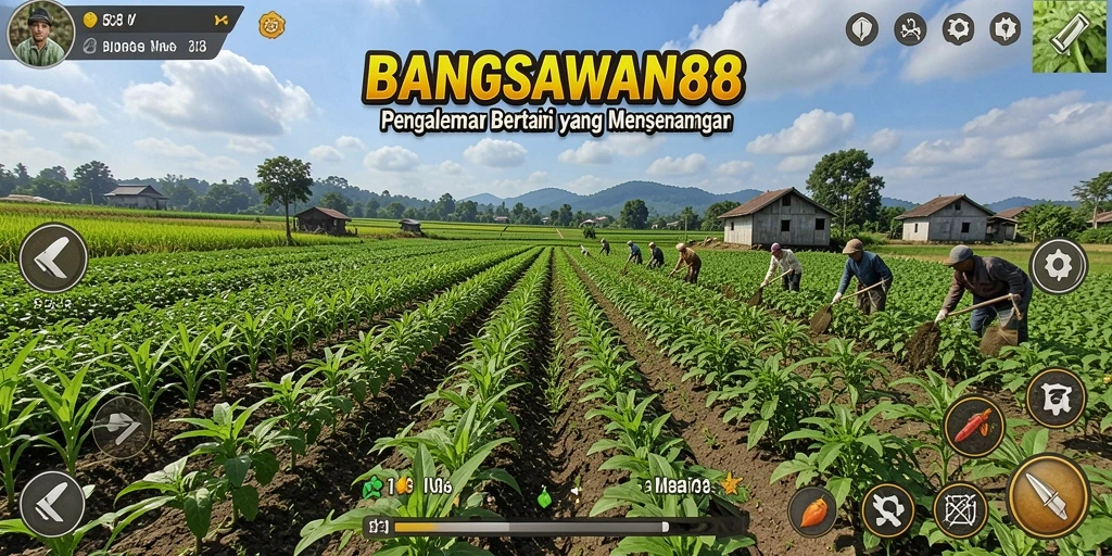 Tampilan gameplay BANGSAWAN88 dengan aktivitas bertani yang menarik.