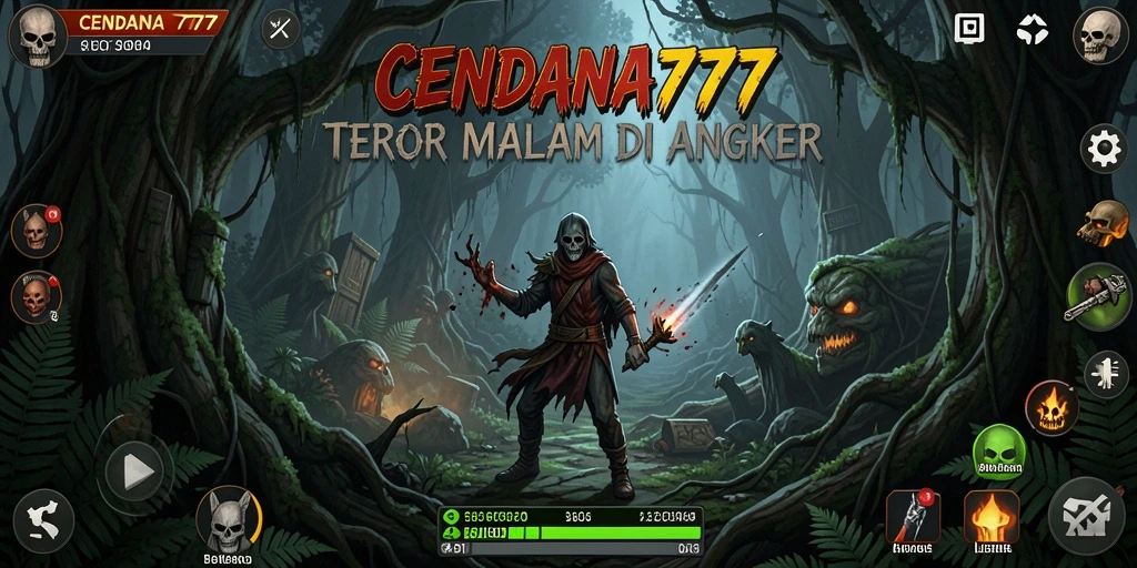Tampilan gameplay mencekam dalam CENDANA777 saat menjelajahi hutan angker.