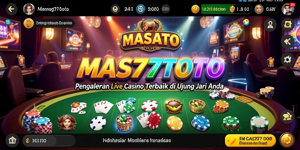 Screenshot gameplay MAS77TOTO menampilkan dealer profesional dan suasana kasino yang mendebarkan.