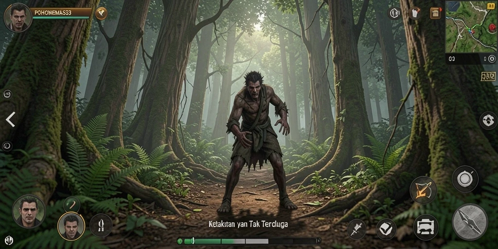 Tangkapan layar gameplay yang menggugah ketakutan di POHONEMAS33.