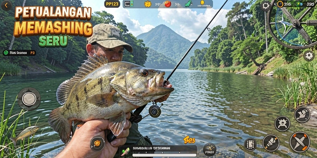 Tampilan gameplay PP123 dengan aksi memancing yang menarik.