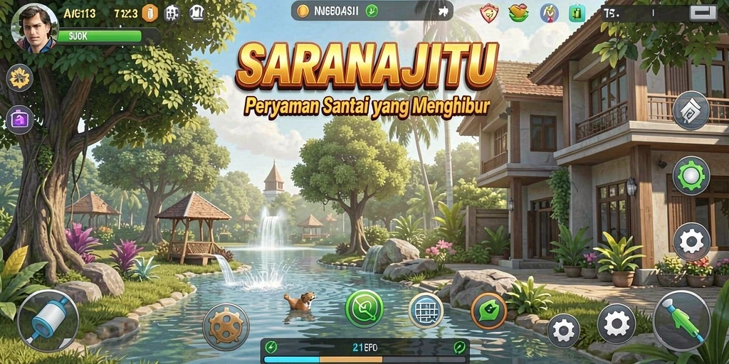 Tampilan gameplay SARANAJITU yang ceria dan menghibur.