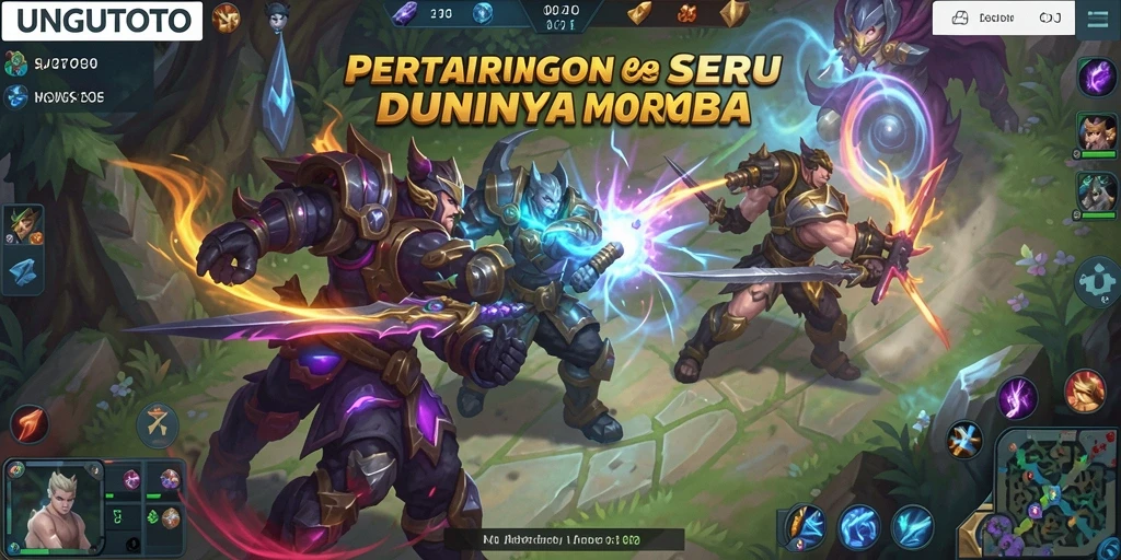 Gameplay UNGUTOTO yang intens dalam arena pertarungan MOBA.